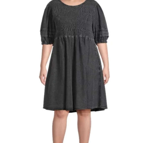 Black Smocked Midi Dress - Picture 1 of 7